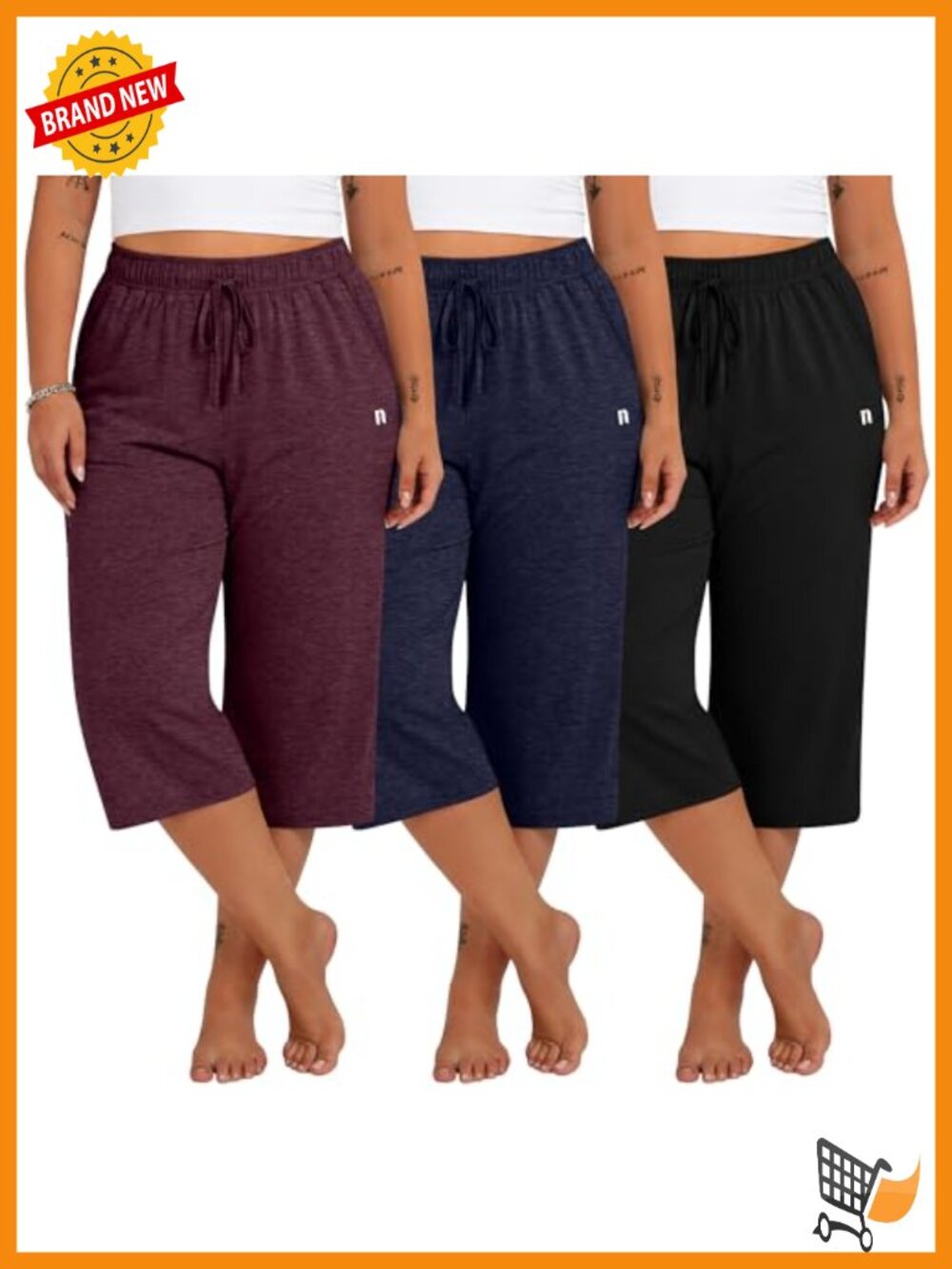 Plus Size Capri Sweatpants Wide Leg Drawstring Pockets 3 Pack